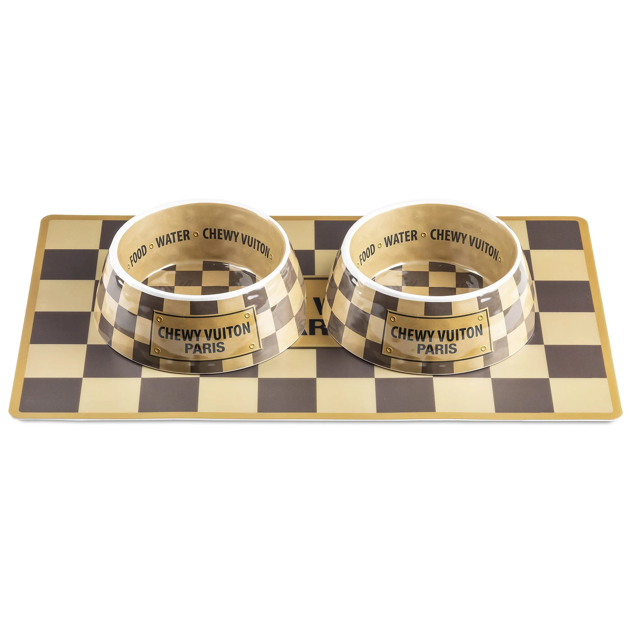 Elite Haute Diggity Dog Checker Chewy Vuiton Bowls Placemat – BPA- Non-Skid Medium 2-Pack Responsible