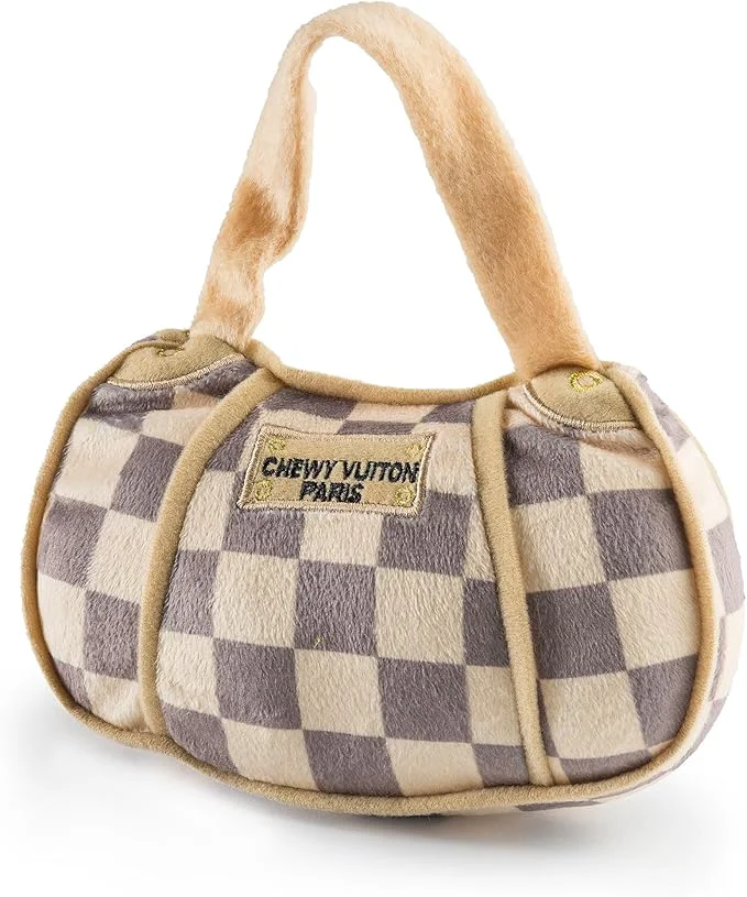 Trendy Haute Diggity Dog Checker Chewy Vuiton Handbag Plush Designer Dog Toys with Interactive Squeaker Stimulating Pet Enrichment Machine-Washable Safe Materials for All Breeds Size LargeAbout This Soft