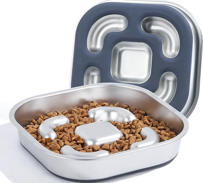Selected Nicelock Slow Feeder Dog Bowls 304 Stainless Steel 5 Cups Large Capacity Dog Food Slow Feeding With Non-Slip Rubber Base 2-in-1 Slow Feeder Metal Dog Bowl for All Breeds SizeAbout ThisOverview Safe