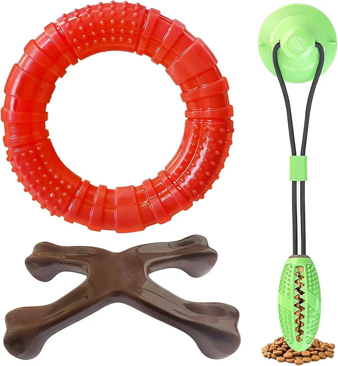Comfortable Durable Dog Chew Toys 3 Pack Treat Dispensing Design Fun Secure Interactive Dog Toys Dog Toys to Keep Them BusyAbout This Excellent