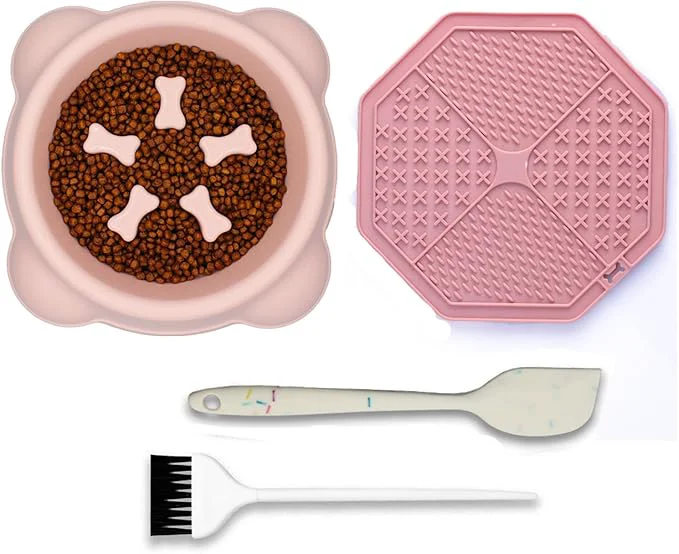 Organic Excellent Slow Feeder Dog Bowl Prevent Bloat or Choking Fun Dog Slow Feeding Bowl for Small Medium Size Dogs Dog Food Slow Feeder Bowl Licking mat Set Pink Set About ThisOverview Minimalist