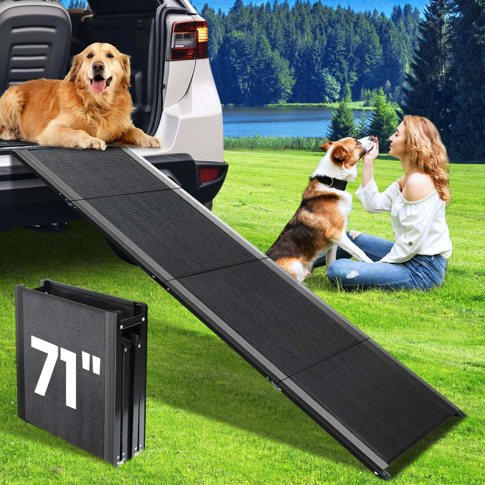 Trusted JTSIOV Dog Ramp for Car – 71-inch Extra Long Folding Ramp Supports Up to 200 lbs Classic