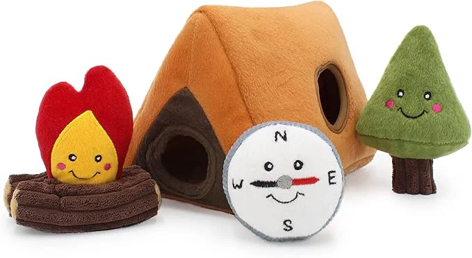 Trendy ZippyPaws Burrow Wilderness Camping Tent - Interactive Hide Seek Dog Puzzles Colorful Squeaky Toys for Small Medium DogsAbout This Long-Lasting