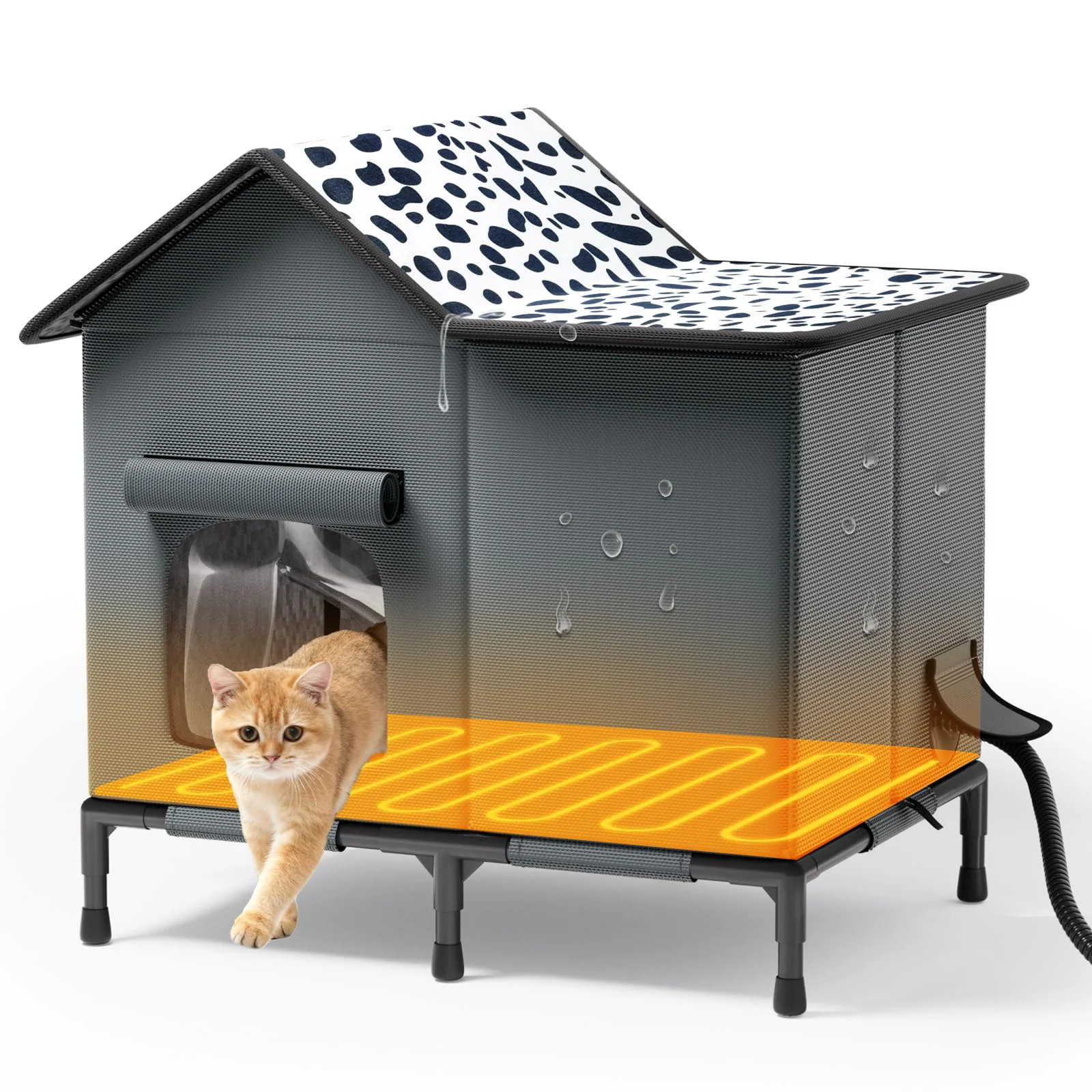 Minimalist SYREMERS Heated Cat House – Outdoor Weatherproof Winter Shelter for Indoor Outdoor Cats 25 x 14.6 x 24 inches Next-Generation