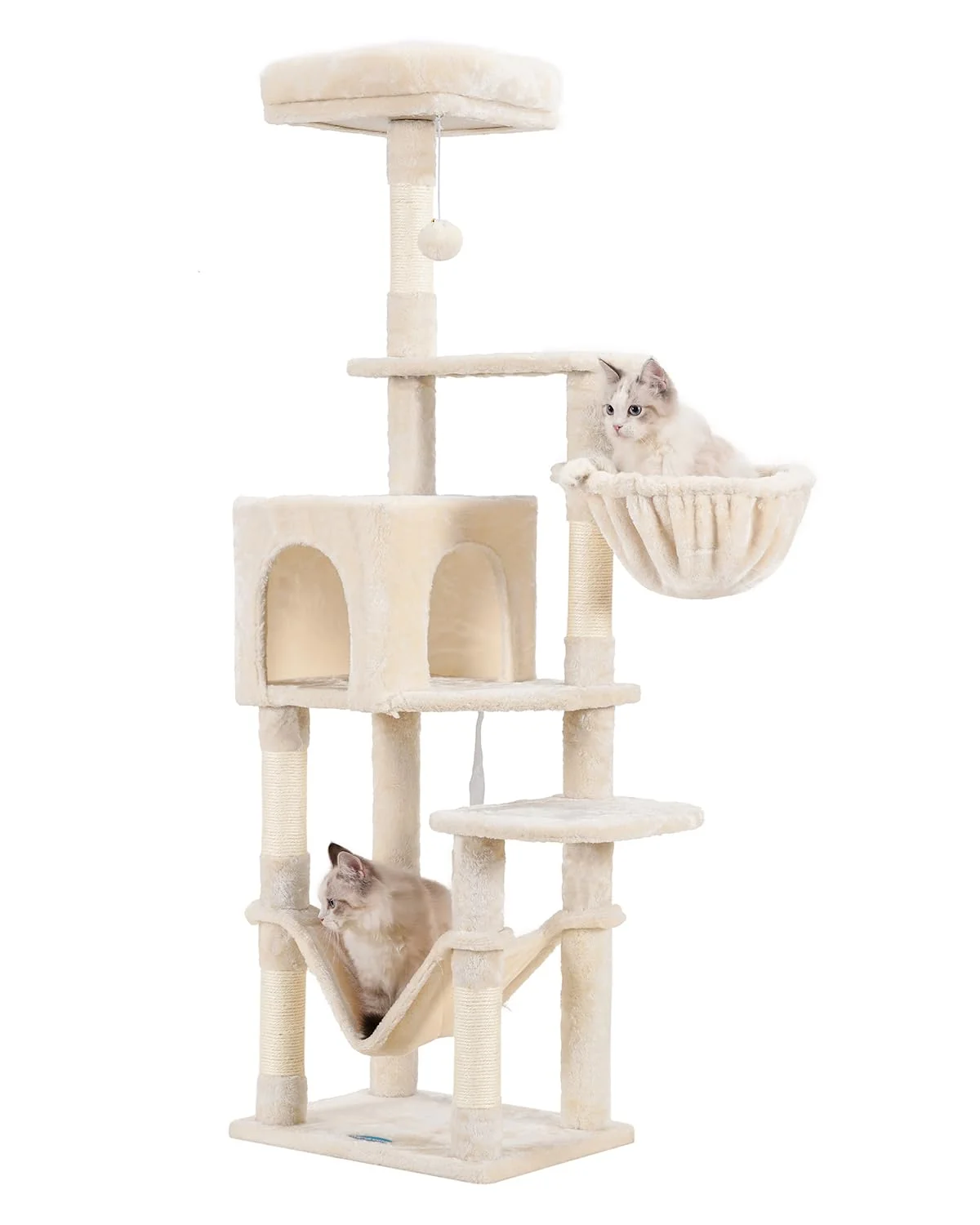 Elegant Hey-brother Cat Tree with Large Hammock MPJ050M – Beige Multi-Level Indoor Cat Tower Relaxed