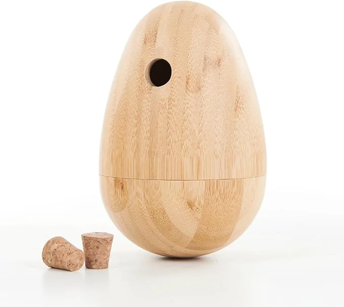 Pure LOOBANI Bamboo Treat Dispenser Wobble Toys Enrichment Puzzle Food Dispenser Ball Toy IQ Training for Small Medium DogAbout This Powerful