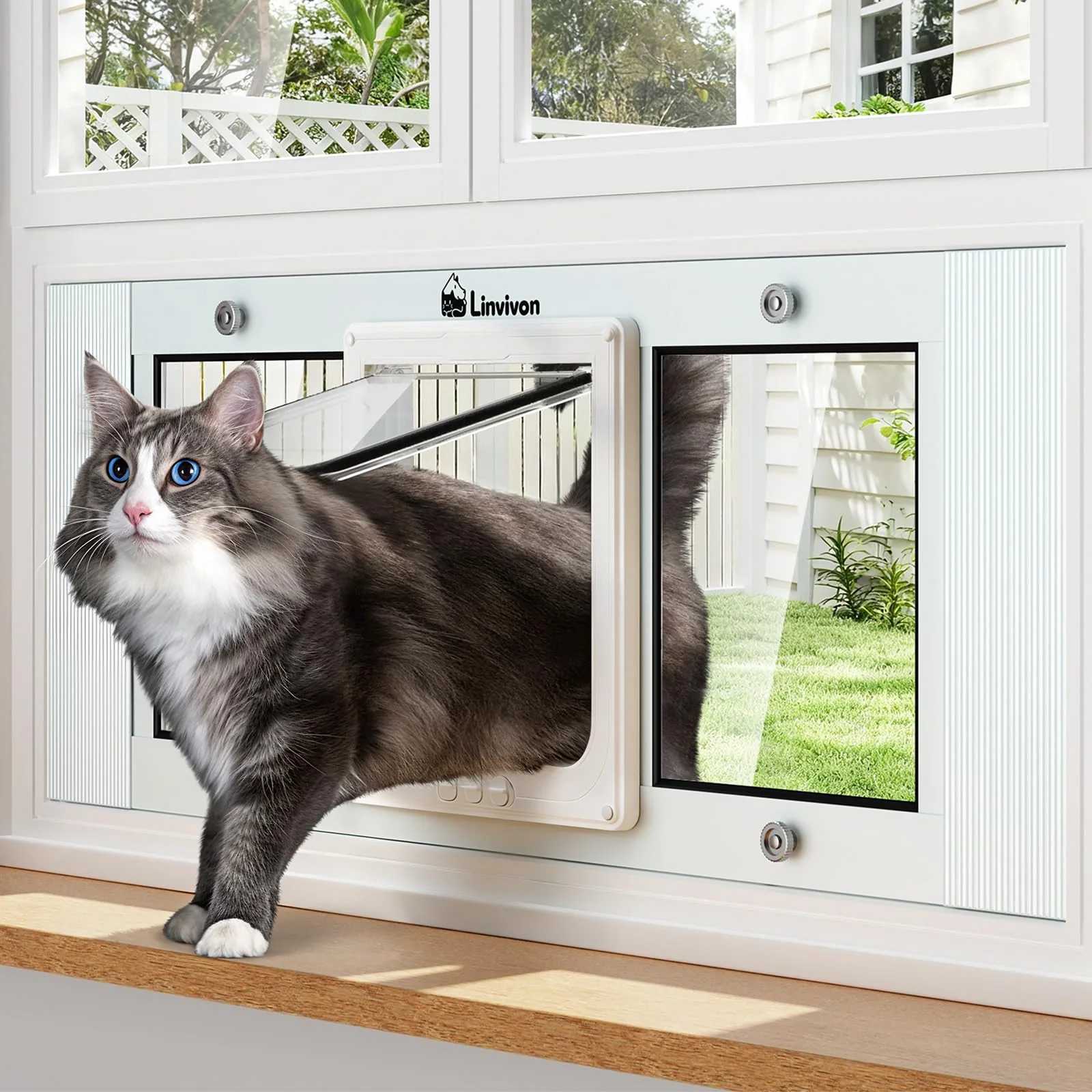 Selected Linvivon Cat Door for Window – Adjustable 27–32 4 Locking Modes Weatherproof Aluminum Flexible