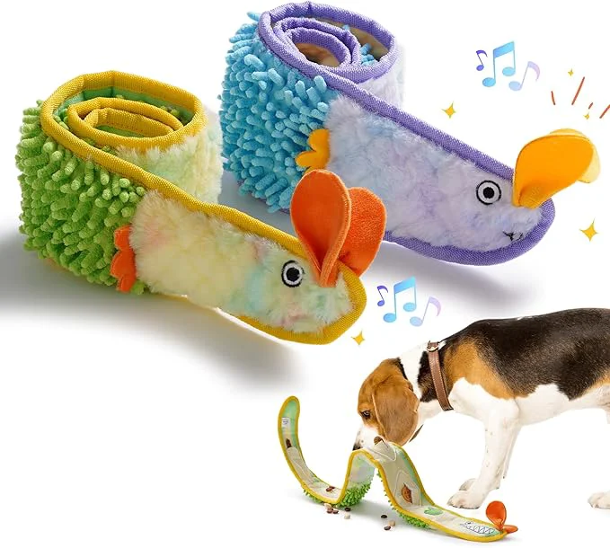 Classic Nocciola EEL Squeaky Dog Toy Tough No Stuffing Toy for Tug of War Puppy Interactive Puzzle Fun to Keep Them Busy Cognitive Crinkle Dog Toy for Large Medium Small Breed Blue Yellow Natural