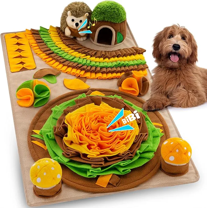 First-Class Pet Snuffle Mat for Dogs Hedgehog Puzzle Toy Large Sniffing Mat with Squeaky Mushrooms Portable Indoor Outdoor Digging Mat for Foraging Skills Stress ReliefAbout This Elegant