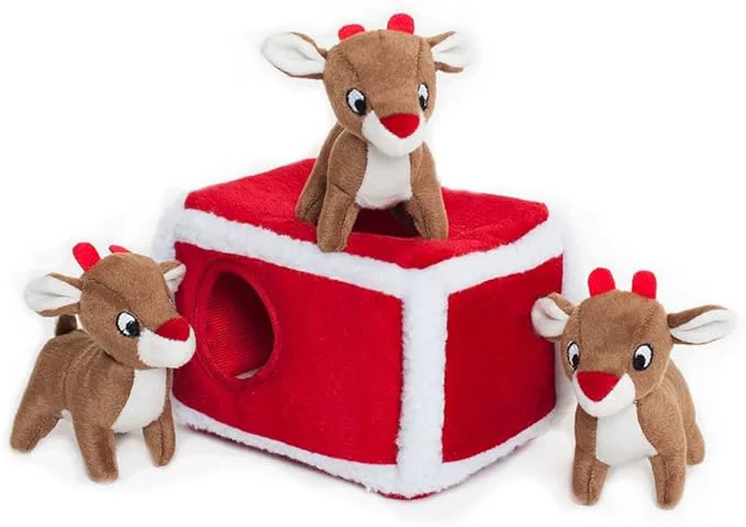 Organic ZippyPaws Holiday Burrow- Interactive Dog Puppy Toy for Boredom Stimulating Pet Product to Keep them Busy Hide Seek Plush Dog Puzzle Enrichment Squeaky Toy for Small Medium Dogs- Reindeer PenAbout This Official
