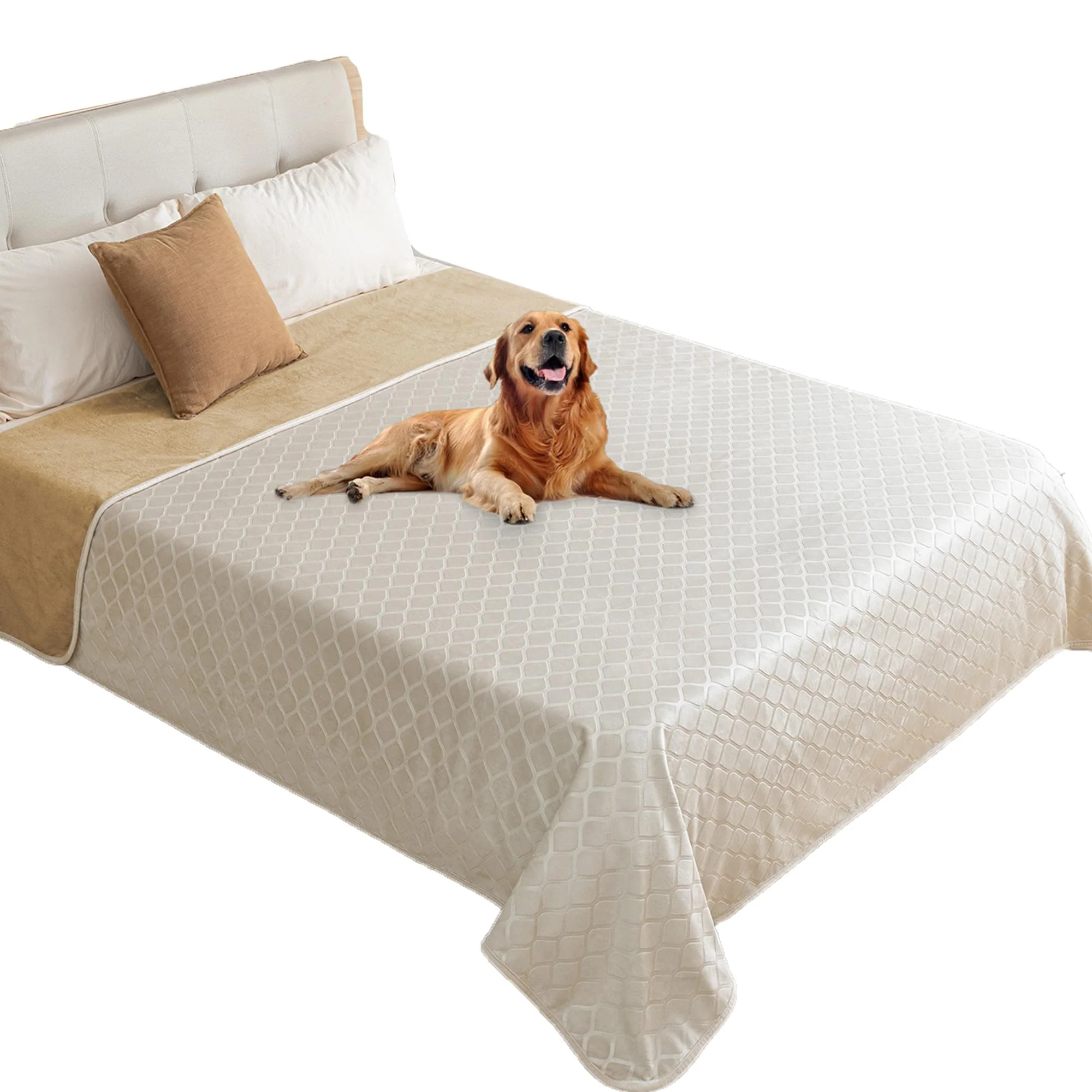 Efficient fuguitex Waterproof Dog Blanket Bed Cover 82x102 Cream-Sand Plush Moroccan Velvet Next-Generation