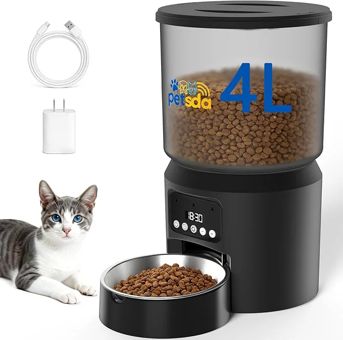Genuine Automatic Cat Feeders 4L Timed Cat Dry Food Dispenser Auto Pet Feeder for Cats and Small Dogs Dual Power Supply 9 Meals Programmable 1-15 Portion Per Day with Stainless Bowl Easy CleanAbout ThisOverview High-End