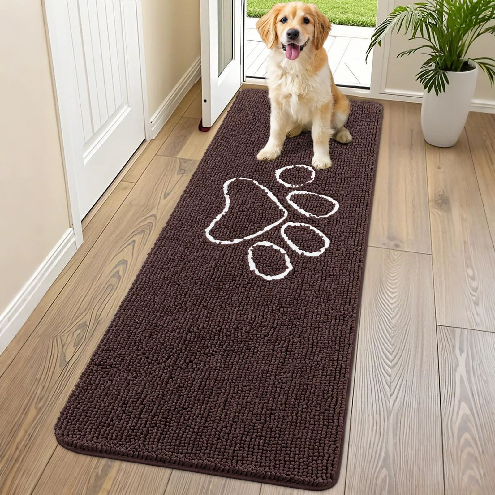 Advanced Smiry Dog Door Mat 70x24 Absorbent Dirt Trapper – Non-Slip Chenille Entry Rug Premium Material