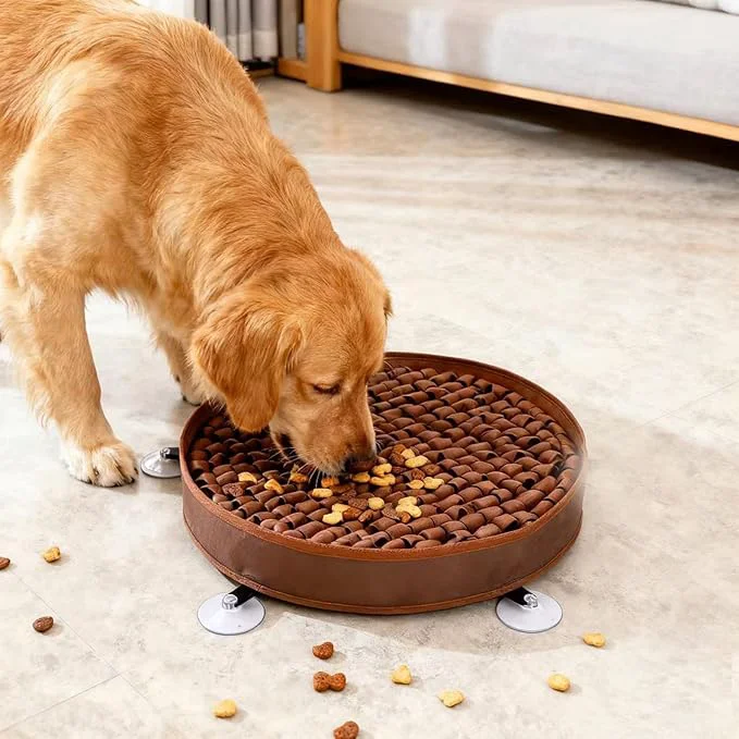 Fine Snuffle Mat for Dogs Large Breed - 20 Inch Round Dog Sniffing Mat with 3 Suction Cups Non-Slip Base Slow Feeder Puzzle Toy for Mental Stimulation Anxiety Relief Durable Machine Washable Brown About This Refined