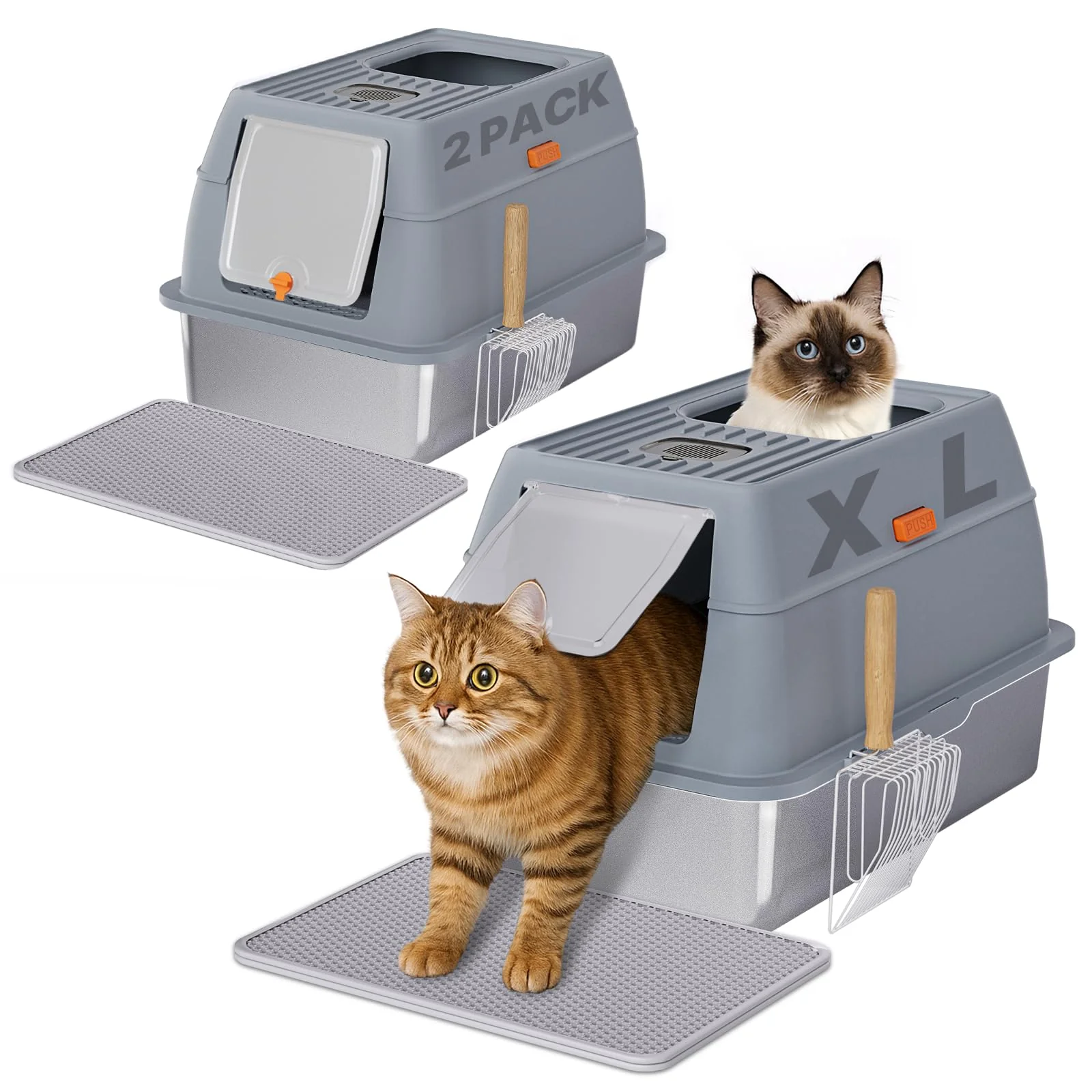 Selected Fitrobust 2 Pack Stainless Steel Litter Box with Lid Large Dual-Entry Fine Crafted