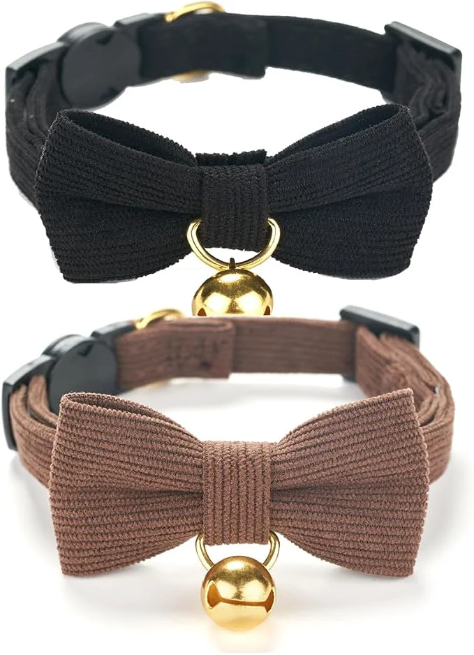 Outstanding 2 Pack Soft Corduroy Cat Collars Green