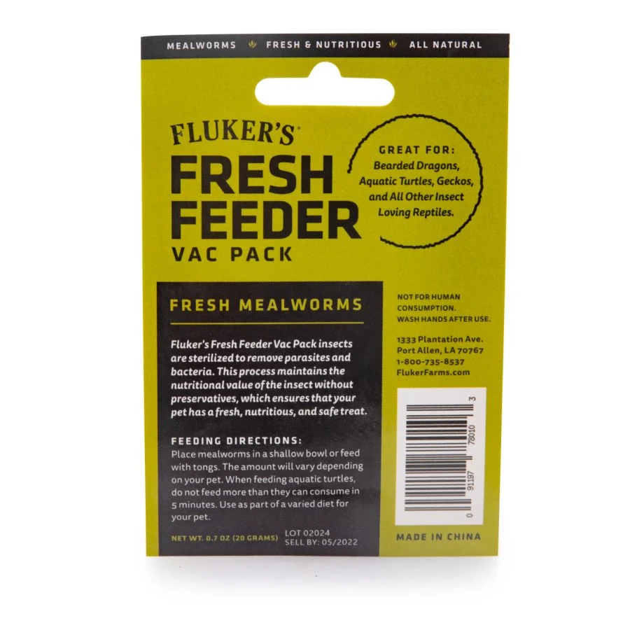 Elite Fluker's Fresh Feeder Vac Pack Mealworms Reptile Food 0.7-oz Flexible