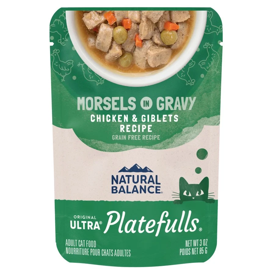 Fast Natural Balance Pet Foods Ultra Platefulls Morsels in Gravy Grain Adult Wet Cat Food Pouch Chicken Giblets 3-oz Elegant