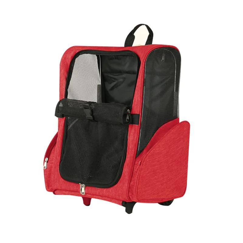 Fashionable Beidingsen Pet Trolley Bag – Lightweight Dual-Shoulder Travel Carrier Red with Foldable Pull Rod High-Quality