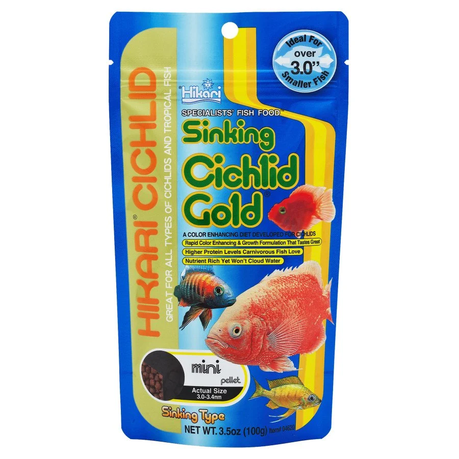 Genuine Hikari USA Cichlid Gold Sinking Mini Pellets Fish Food 3.5-oz Elegant