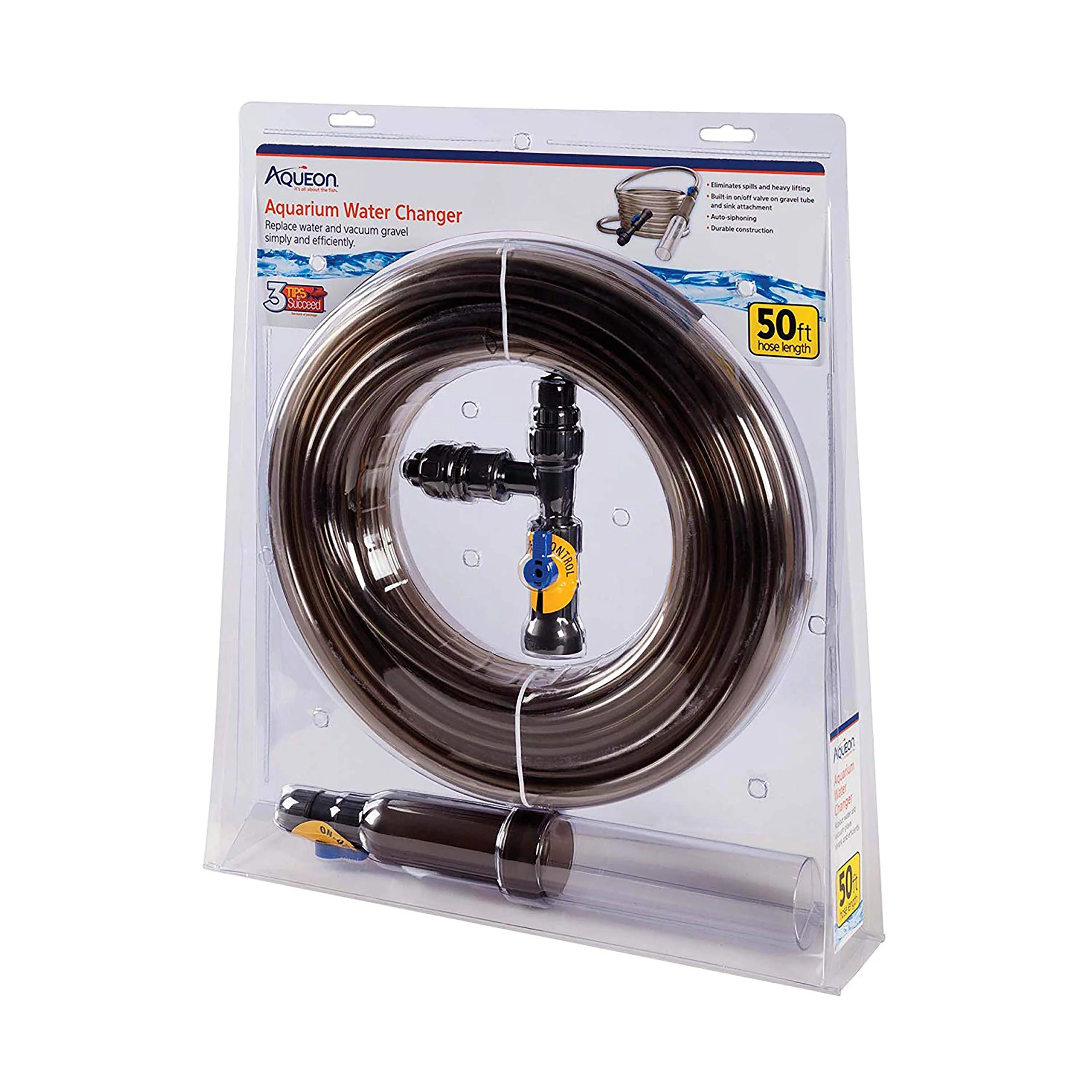 Long-Lasting Aqueon Aquarium Water Changer with 50 ft Hose Spill- Water Changes Clean