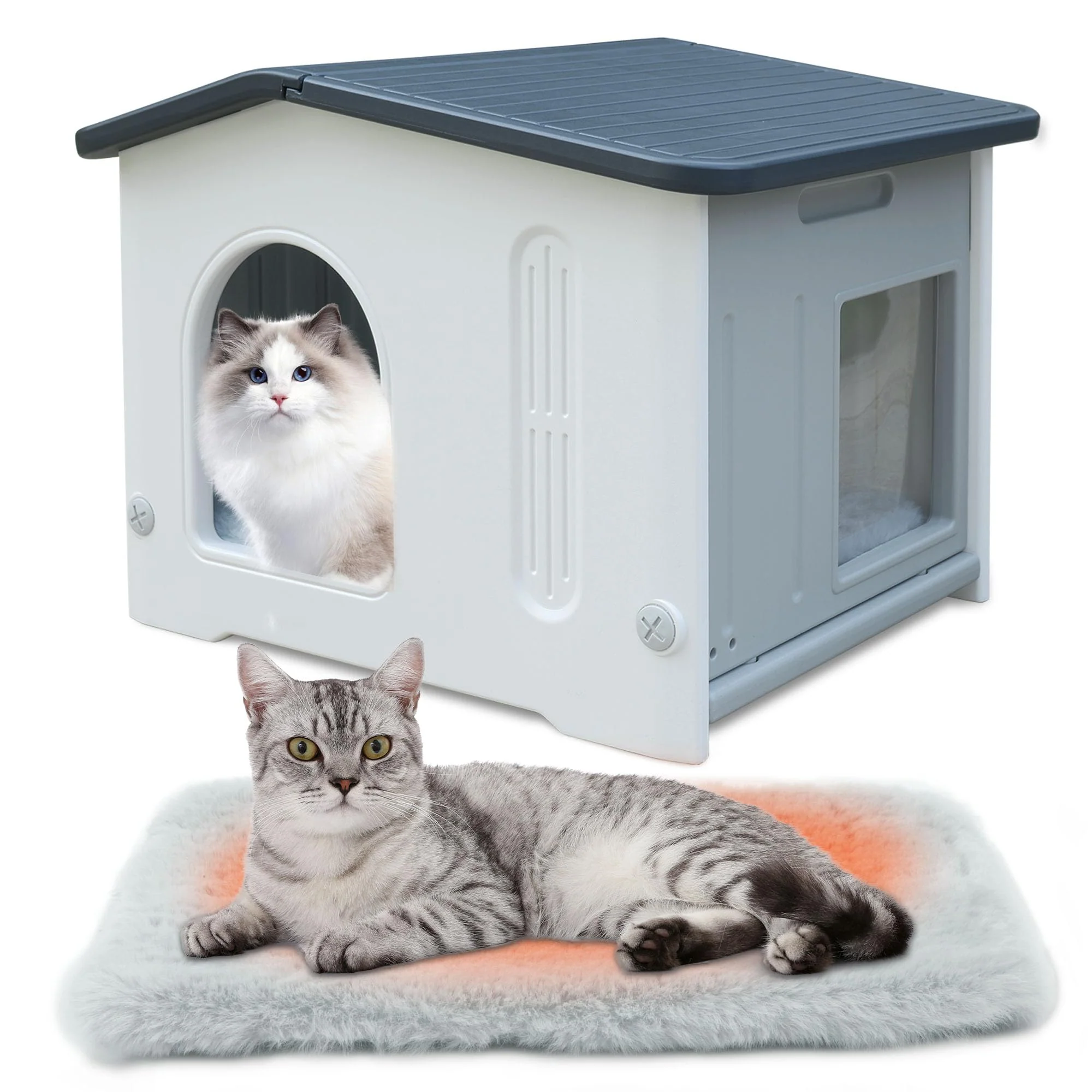 Long-Lasting Rockever Outdoor Cat House with Escape Door Weatherproof Shelter for 1-2 Cats Top-Quality