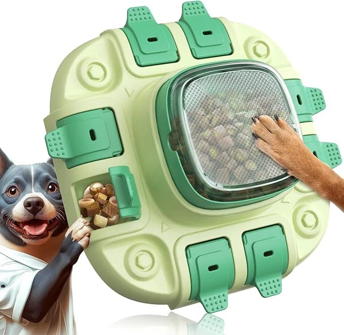 Green KADTC 2 Levels of Challenge Dog Puzzle Feeder Toy U.S. Brand Design Push-to-Release Treat Dispenser for Small Medium Large Dogs All Breeds Puppy Mental Stimulation Enrichment Feeding Food Slow ToysAbout This Contemporary