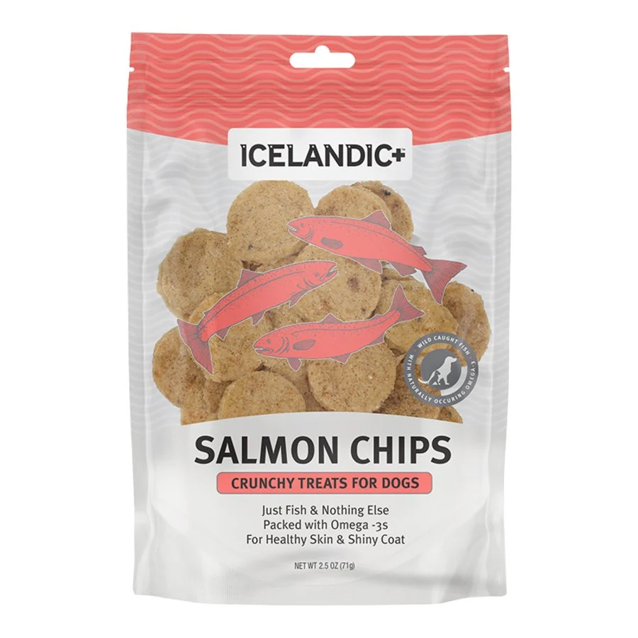 Premium Material Icelandic Salmon Fish Chips Crunchy Dog Treats 2.5-oz Recyclable