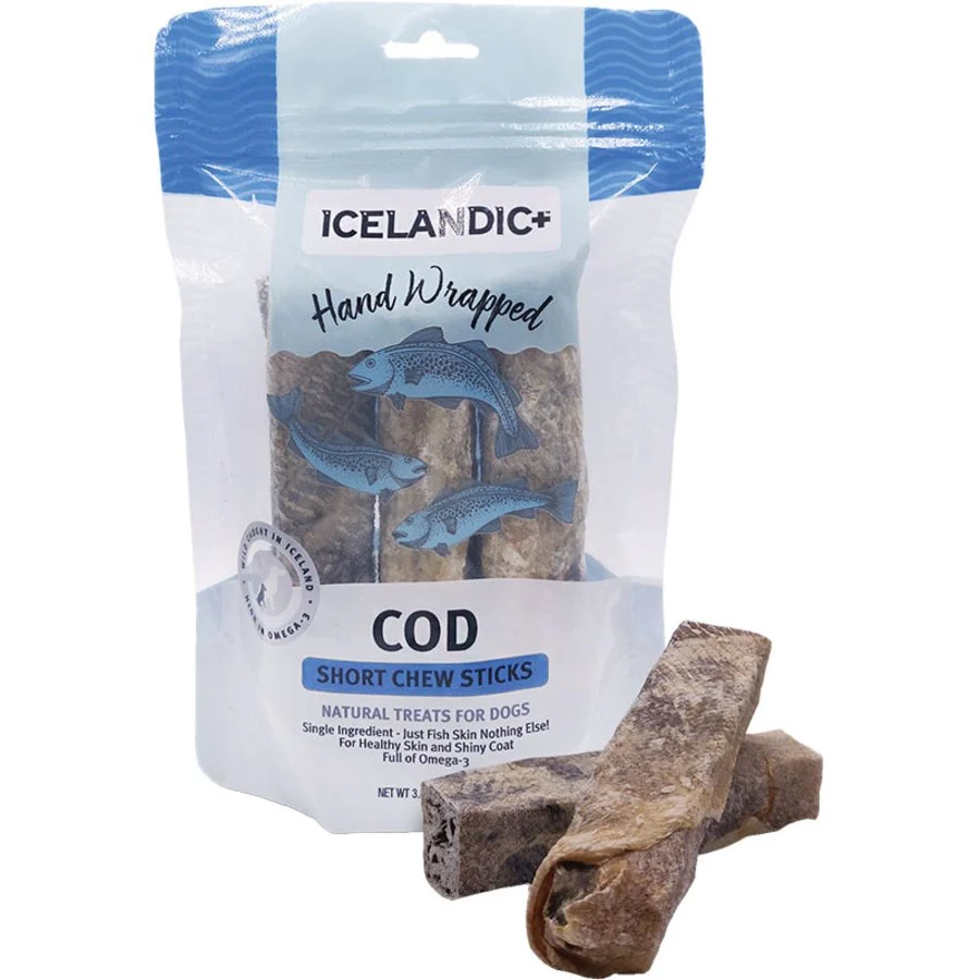 Fashionable Icelandic Hand Wrapped Cod Short Natural 5 Chew Sticks for Dogs 3 Count 2.8-oz Minimalist