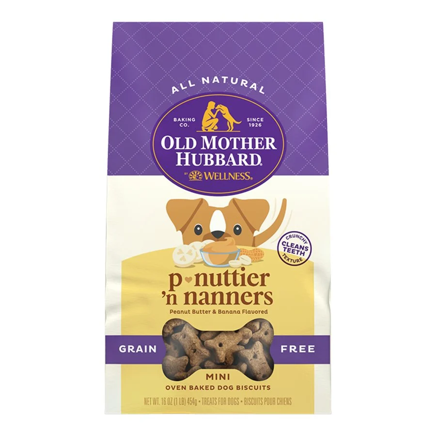 Reliable Old Mother Hubbard by Wellness Classic P-Nuttier 'N Nanners Grain- Mini Oven-Baked Biscuits Dog Treats 16-oz Reusable