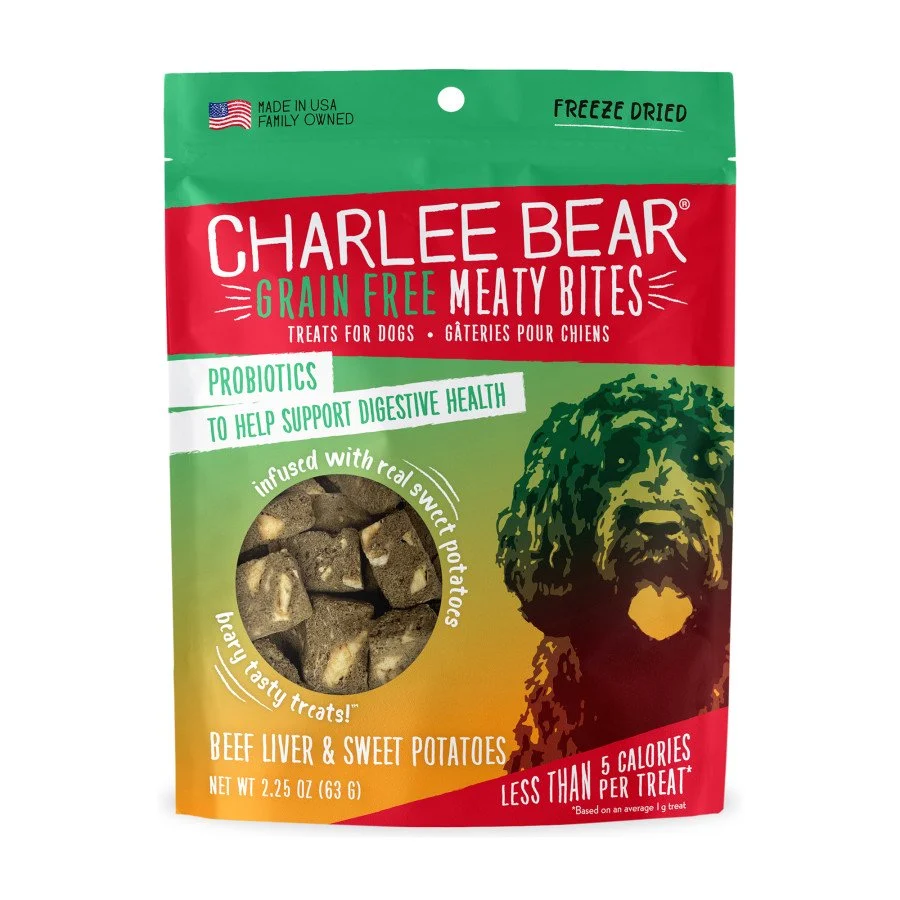 Official Charlee Bear Grain- Meaty Bites Beef Liver Sweet Potatoes ze-Dried Dog Treats 2.25-oz Classic