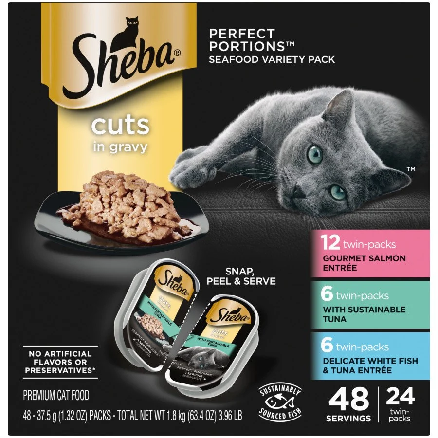 Fast Sheba Portions Cuts in Gravy Wet Cat Food Salmon Tuna Whitefish Tuna Entrée 24 Twin Variety Pack 48 Count 3.96-lb Contemporary