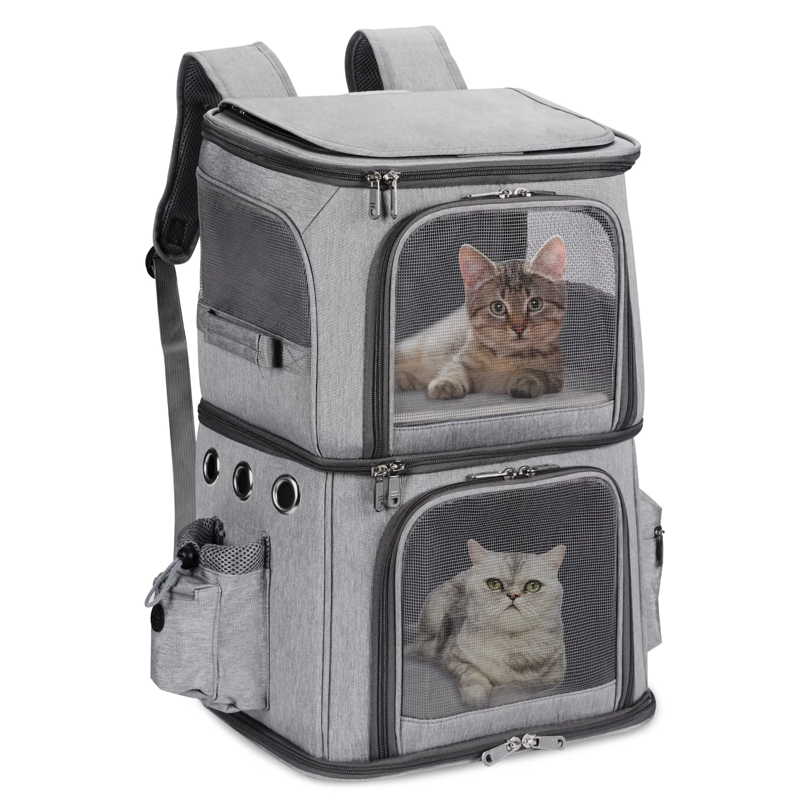 Practical HOVONO Double-Compartment Pet Carrier Backpack for Small Pets Travel Hiking Camping – Grey Advanced