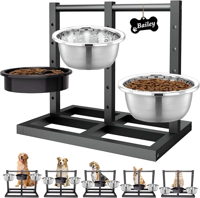 Elegant d Dog Bowls Stand for Medium Large Dogs 5 Adjustable Height Metal Raised Dog Bowl Stand 3 Food Water Bowls and Slow Feeder Bowl with Non-Slip FeetAbout ThisOverview Minimalist