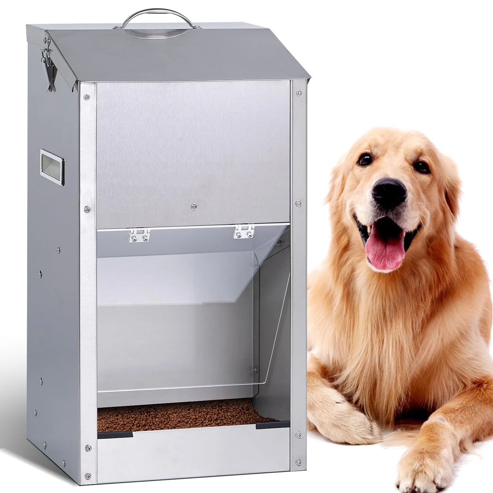Casual KHEARPSL Automatic Dog Feeder - Large Breed 25lb Stainless Steel Gravity Dispenser Recyclable