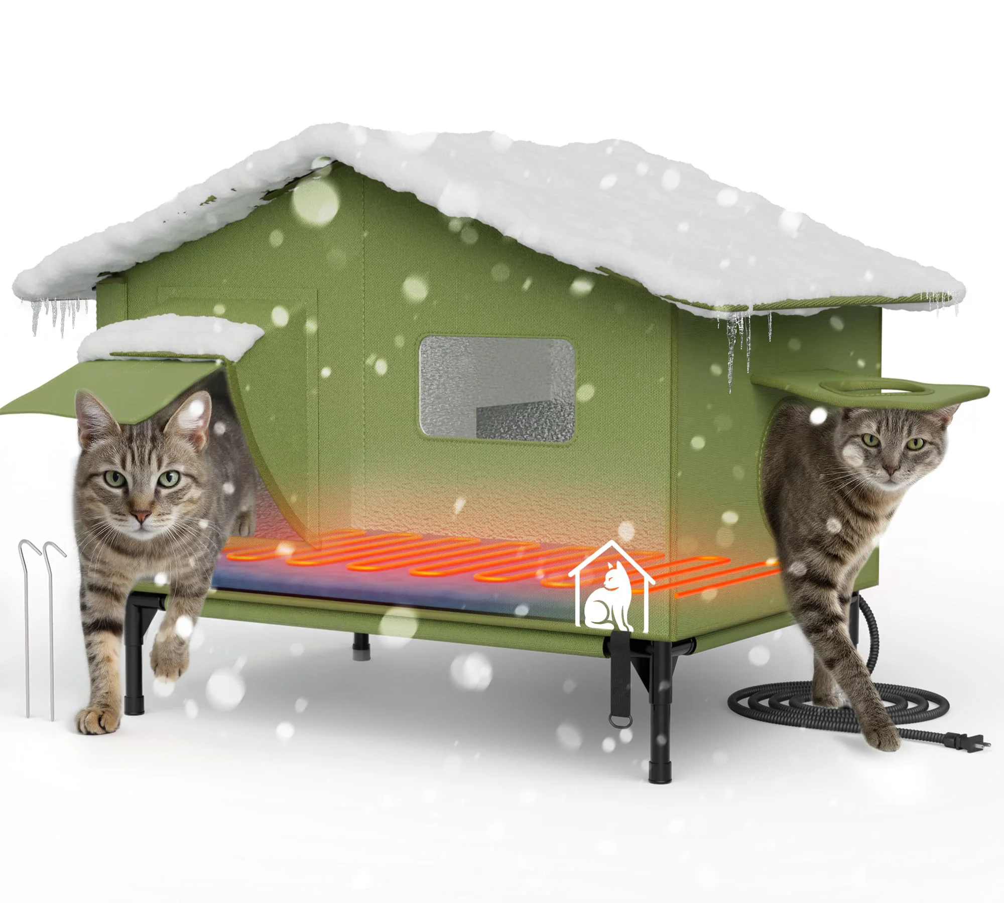 Environmentally Friendly PELUMOZ Extra Large Heated Outdoor Cat House – Waterproof Insulated Shelter Green Fashionable