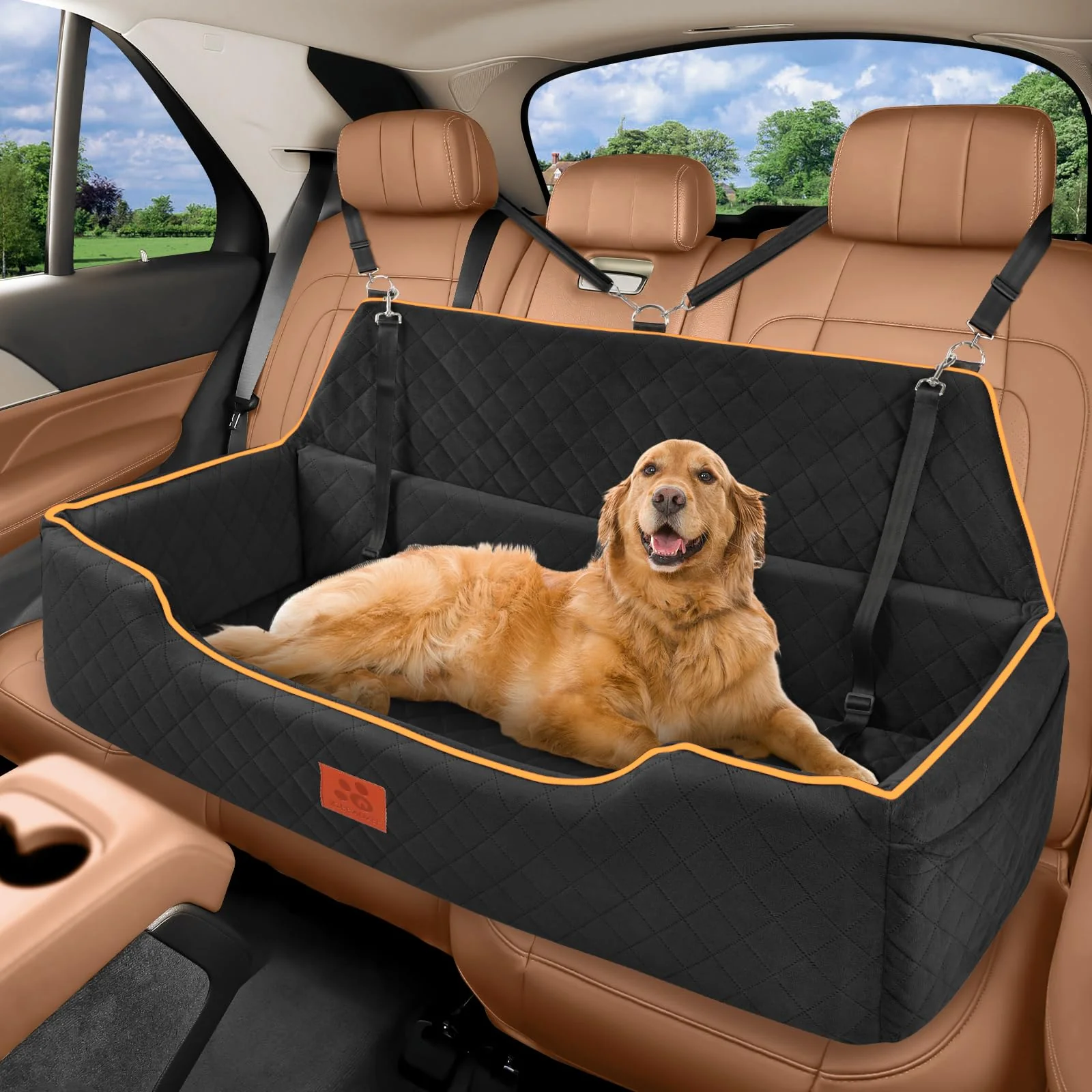 Innovative XIEEAOZEE Large Dog Car Seat for Dogs Under 100 lbs – Memory Foam Bed Detachable Cover Backseat Trunk Sophisticated