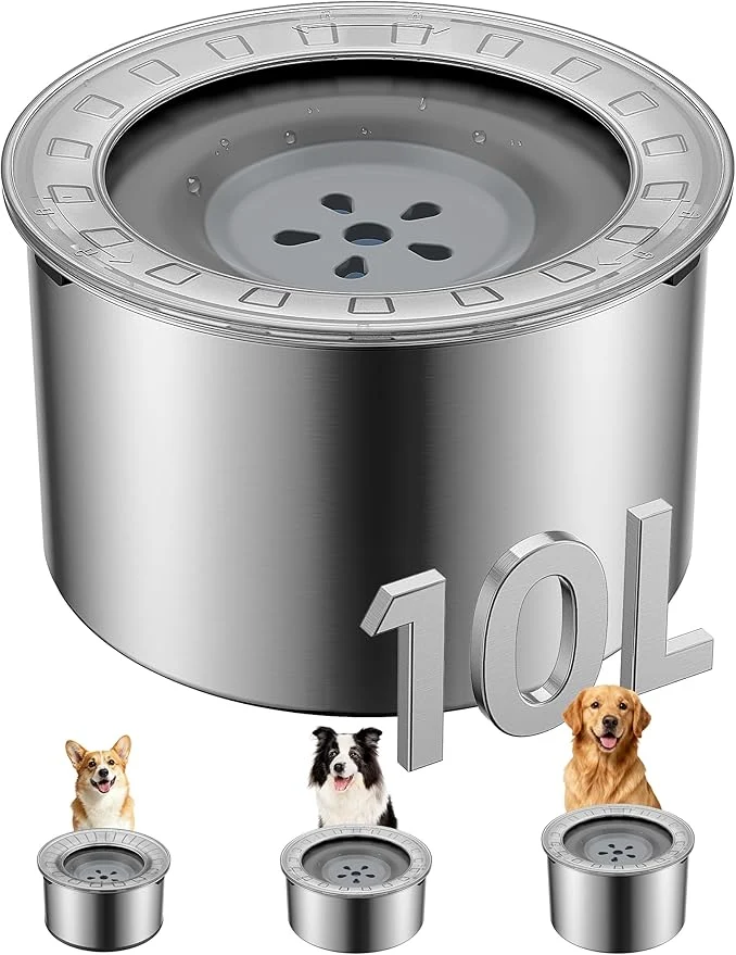 Flexible 2.6 Gallon Large Dog Water Bowl No Spill 【Anti Digging Lid Rubber Bottom】 Spill Proof Dog Bowl Anti Splash Mess Dripless Slow Drinking Stainless Steel Water for Sloppy Messy Drinkers CarAbout ThisOverview High-Grade