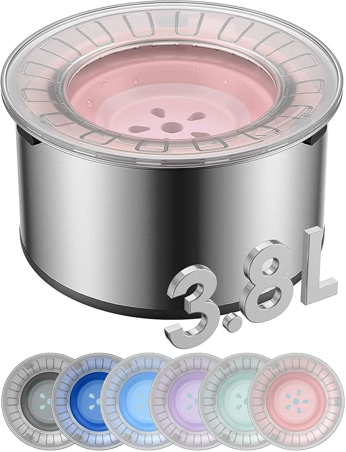 Official 1Gallon Large Dog Water Bowl No Spill Anti Digging Lid Rubber Bottom Spill Proof Dog Bowl Anti Splash Mess Dripless Slow Drinking Stainless Steel Water for Sloppy Messy Drinkers CarAbout ThisOverview Fashionable