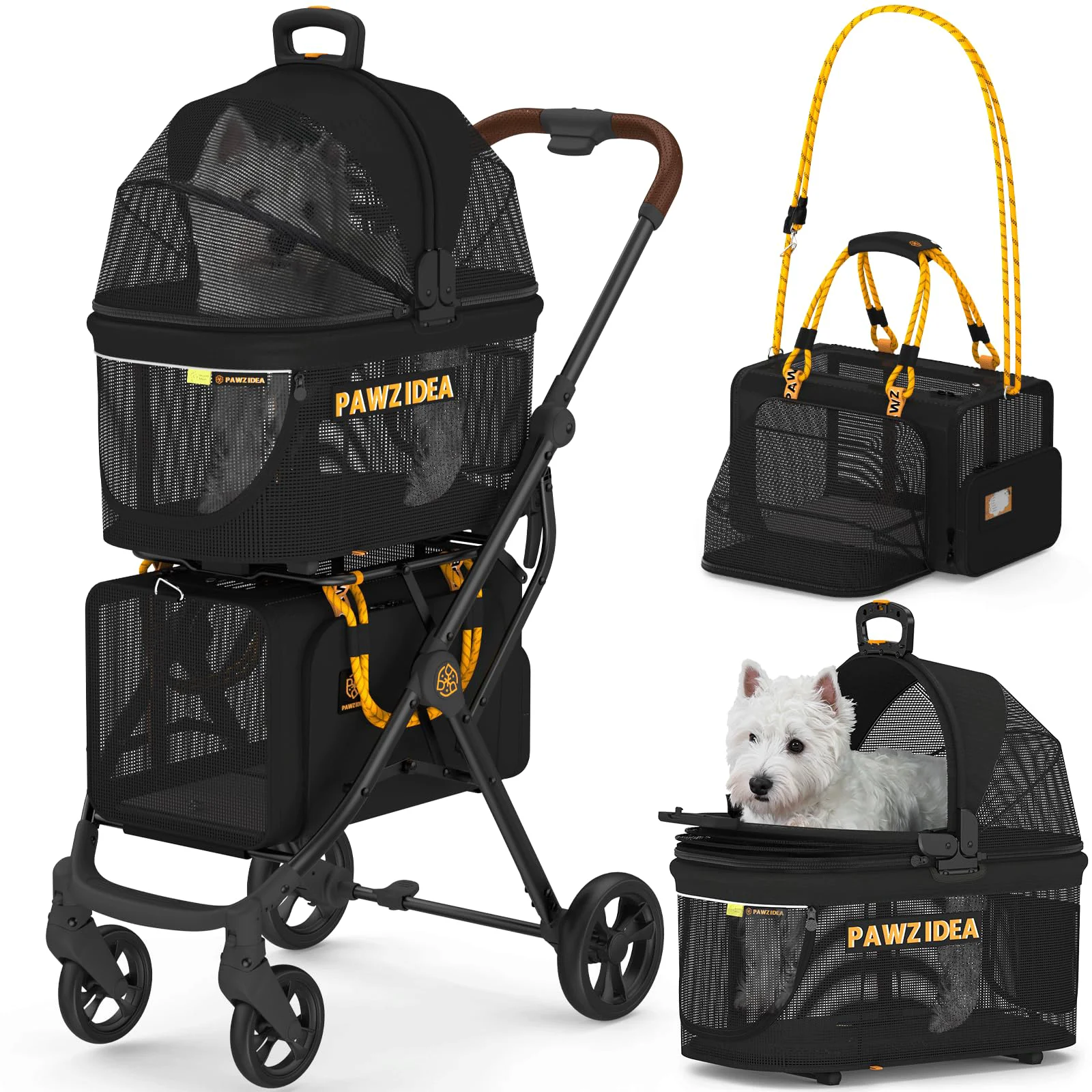 Trusted PAWZIDEA Double Pet Stroller with Detachable Carriers – TSA- Expandable Carrier for 2–4 Cats or Small Dogs Official