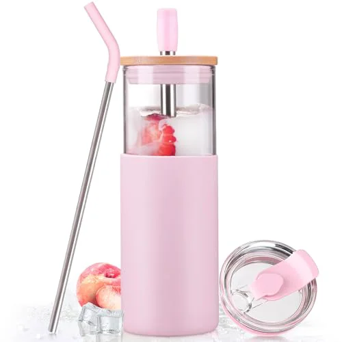World-Class 24oz Glass Tumbler with Lids and Straws First-Class