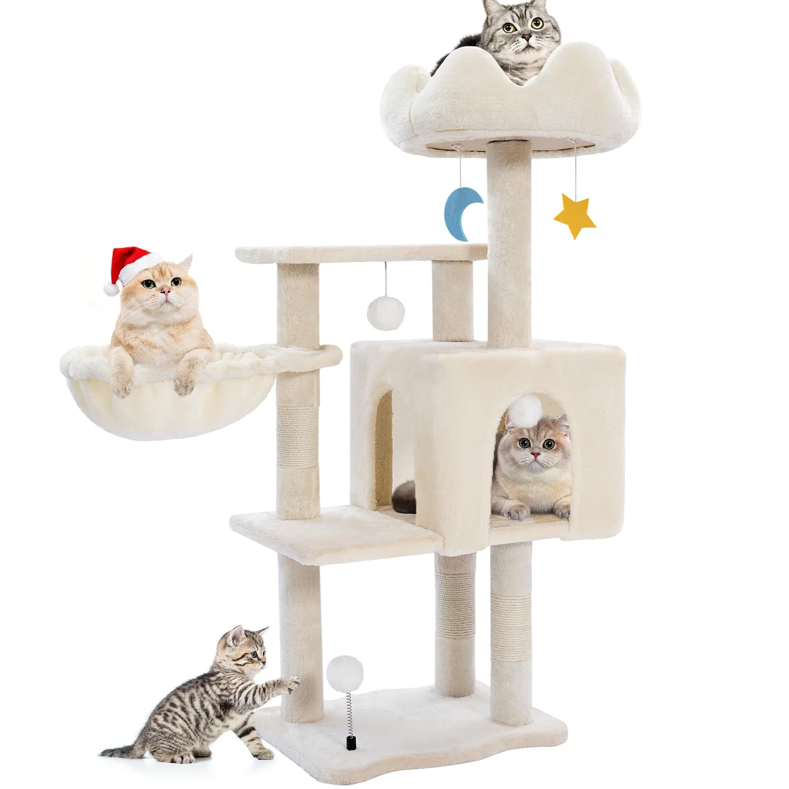 Safe Yungaspy Cat Tree Tower with Metal Frame – 40'' Indoor Cat Tree with Hammock Scratching Post White Genuine