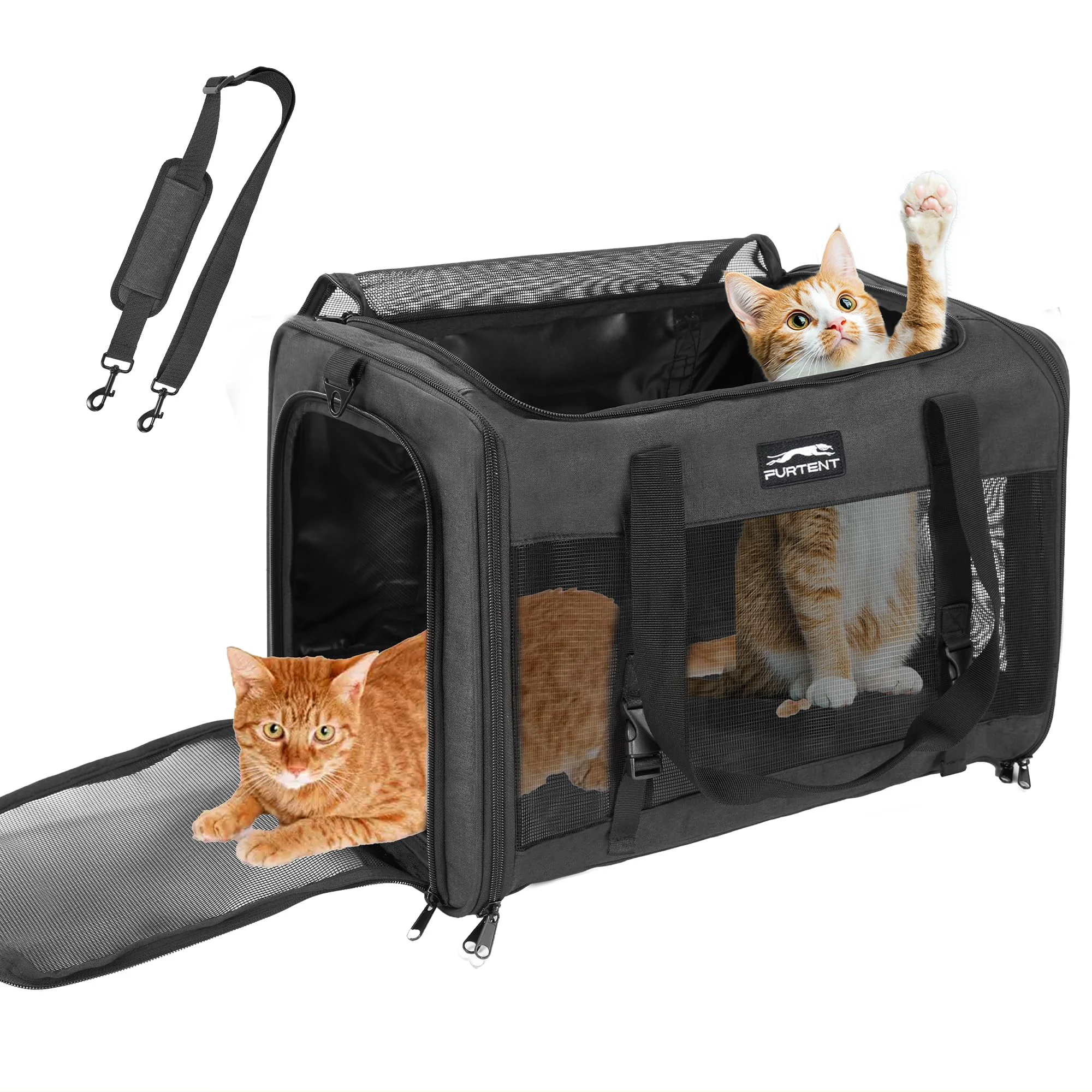 Elegant Furtent Pet Carrier for Large Cats up to 25 lbs Mesh Travel Carrier with Mat Straps Unique