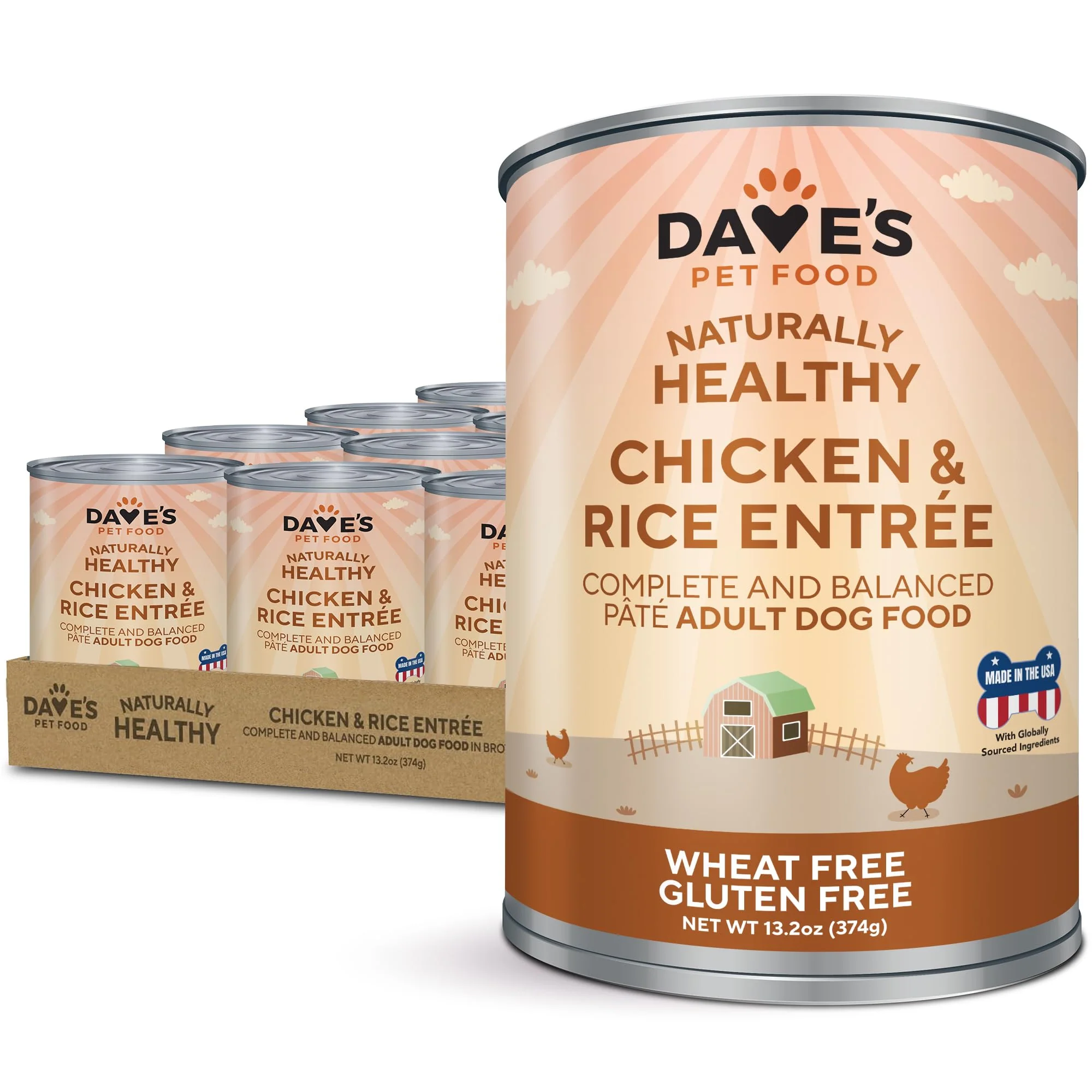 Fine Crafted Dave's Pet Food Wet Canned Dog Food – Chicken Rice USA-Made Gluten- Topper with Added Vitamins Minerals 13.2 oz cans 12-pack Outstanding