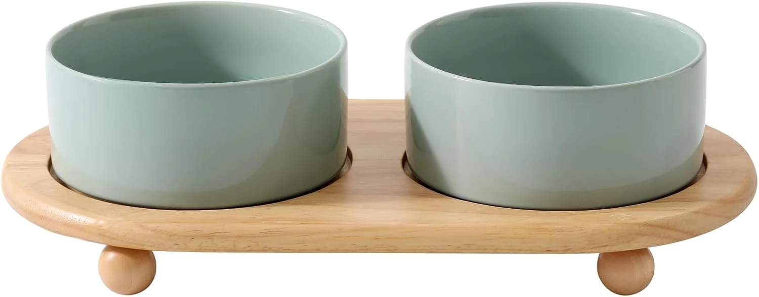 Optimized Ceramic d Dog Bowls Food and Water Bowls for Dogs Puppy Raised Dog Dish Pet Feeder 6inch 2 x Light Green Stand Consistent