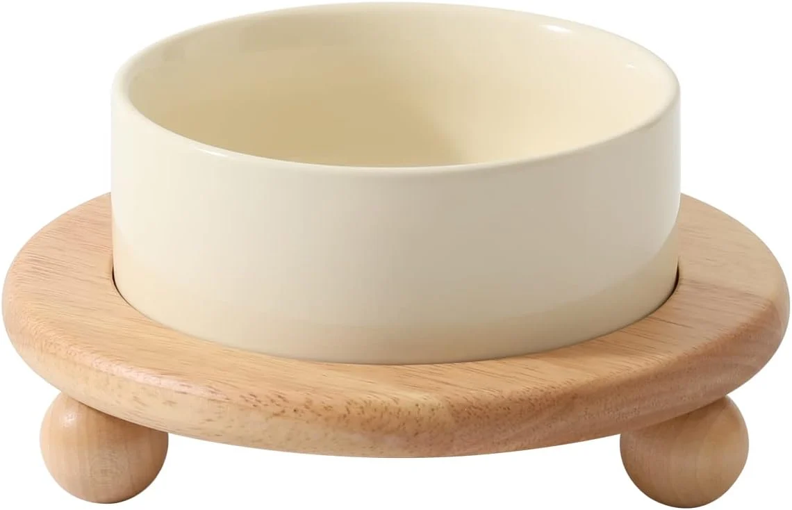 Effective Ceramic d Cat Food and Water Bowl Kitty Bowl Raised Cat Dish Pet Feeder 5.1 in 1 x Beige Stand Innovative