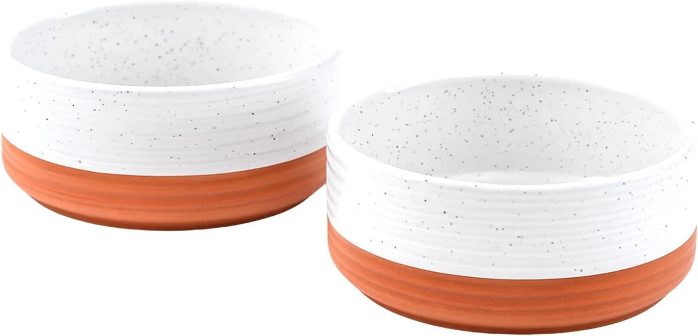Artisan SPUNKYJUNKY Ceramic Dog Bowls 2 Pack 7.3'' Dog Food Water Double Feeding Bowls Non-Slip for Medium to Large Sized Breed Microwave Dishwasher Safe - 42 OZ 2pcs Pattern White High-End