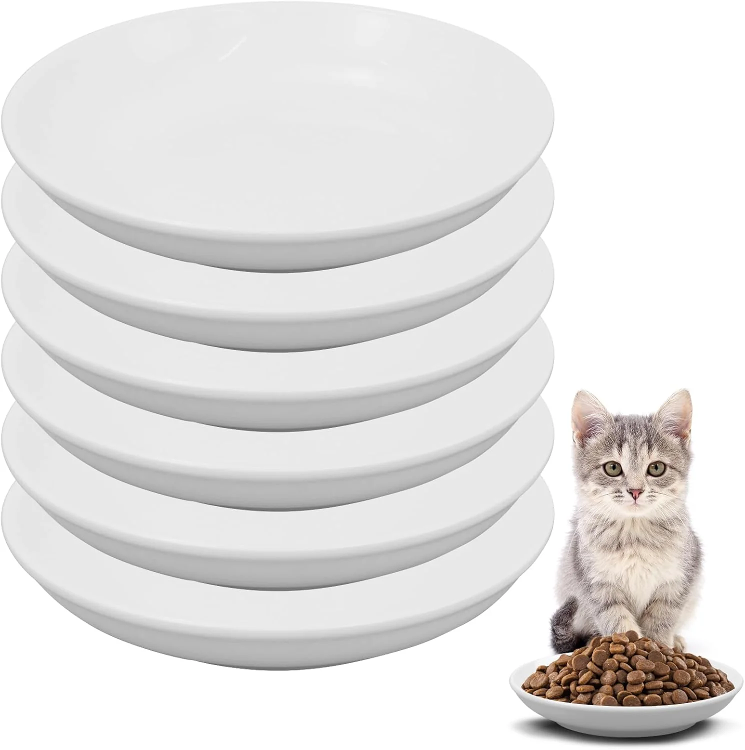 Reliable 6 Pack Cat Food Bowl Ceramic Cat Bowls Anti Whisker Fatigue Cats Bowl 5.5 Inches Shallow Wide Kitten Plates for Food and Water White Recyclable