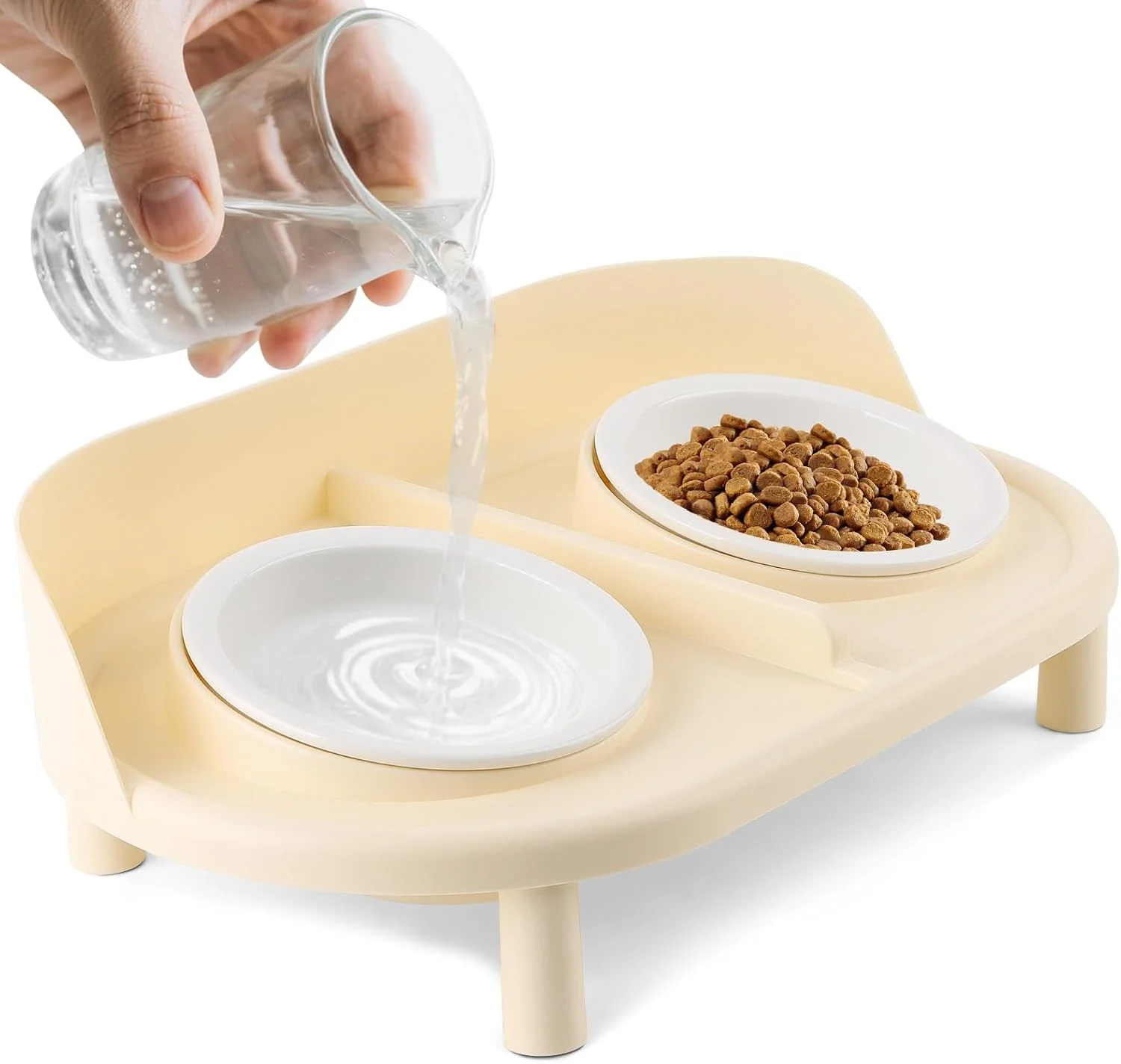 High-End d Cat Bowls Tilted Rised Cat Food and Water Bowl with 2 Pcs Ceramic Pet Bowls Rised Stand Pet Dish Anti Vomiting Feeding Station for All Sized Cats Small Dogs Milk Coffee Elegant