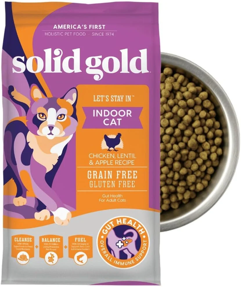 Authentic Solid Gold Indoor Dry Cat Food - Grain Gluten - Chicken Cat Food Dry Kibble for Indoor Cats w Probiotics Fiber for Gut Health - Sensitive Stomach Hairball Support for Adult Cats - 6LB Detailed